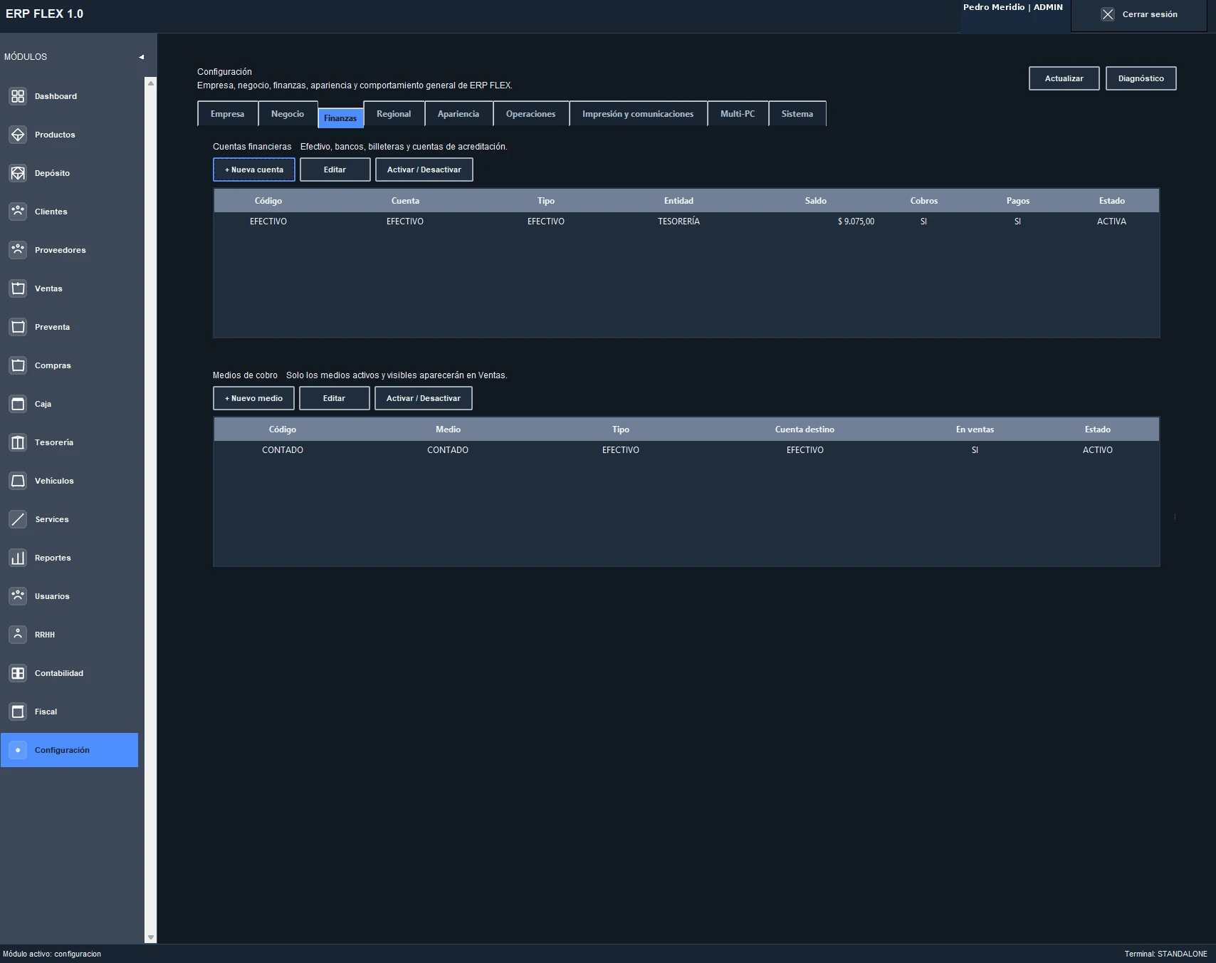 Configuración financiera