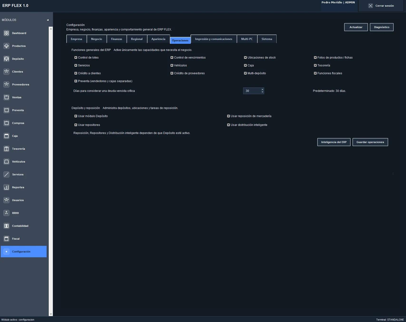 Configuración de operaciones