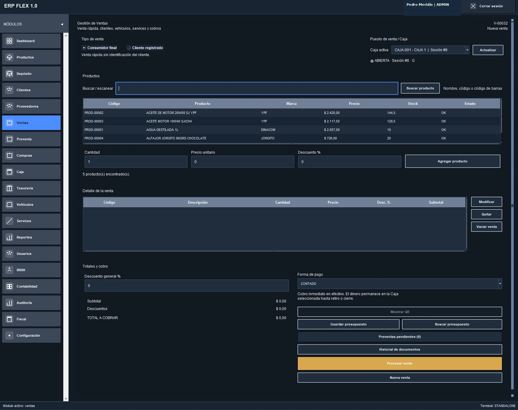 Ventas de ERP FLEX con datos demostrativos